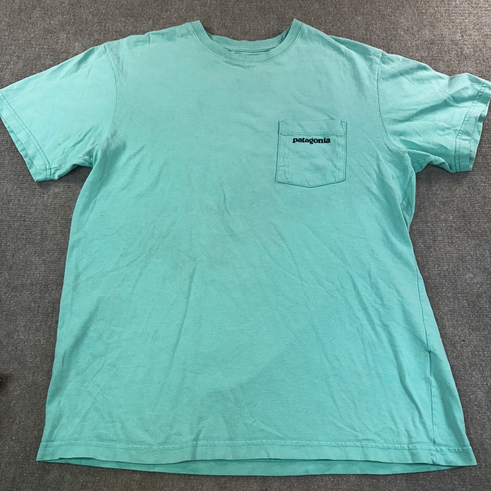 Patagonia Mens P-6 Logo Pocket Response-Tee Teal Green Short Sleeve T-Shirt S